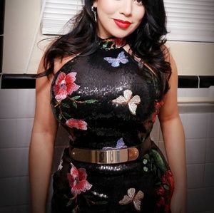 Hot Miami Styles black sequin embroidered dress